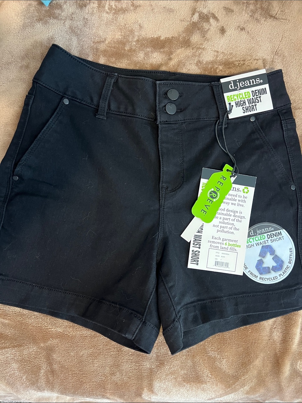 d. jeans NWT Black High-Waist Recycled Denim Shorts